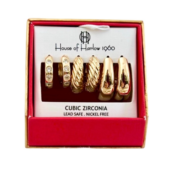 NWT House of Harlow 1960 Gold and Silver Cubic Zirconia Earrings - Picture 1 of 4